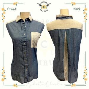 Vintage Women's 1980's Lady O Orweco Blue Cotton Top with Lace Size XL